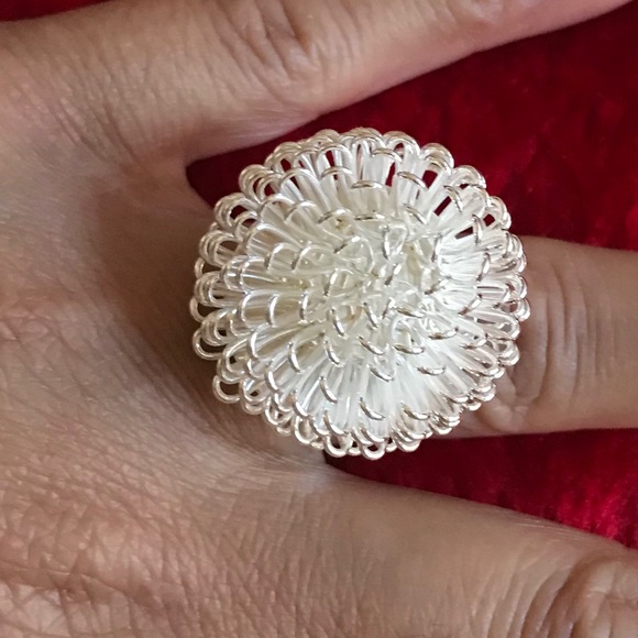 Handmade Silver Adjustable Flower Ring - Picture 1 of 11